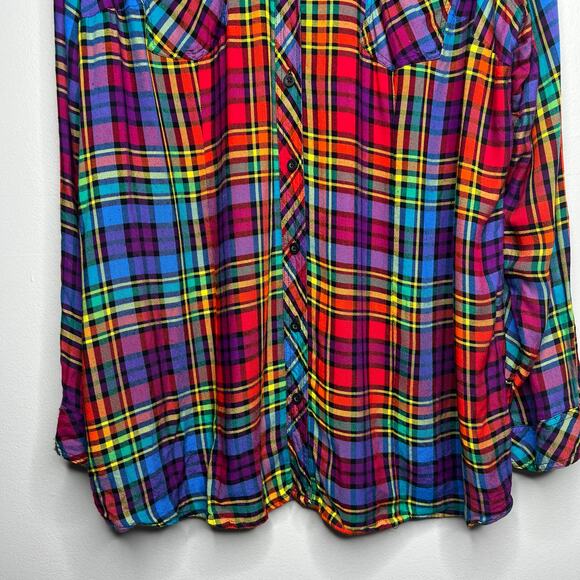 Torrid Challis Button-Down Long Sleeve Shirt Rainbow Plaid Size 3X Fall Western - Picture 6 of 15